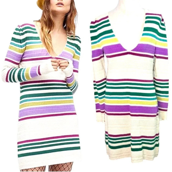 NWT Free People Gidget Knit Sweater Dress in Ivory‎ - Picture 1 of 8